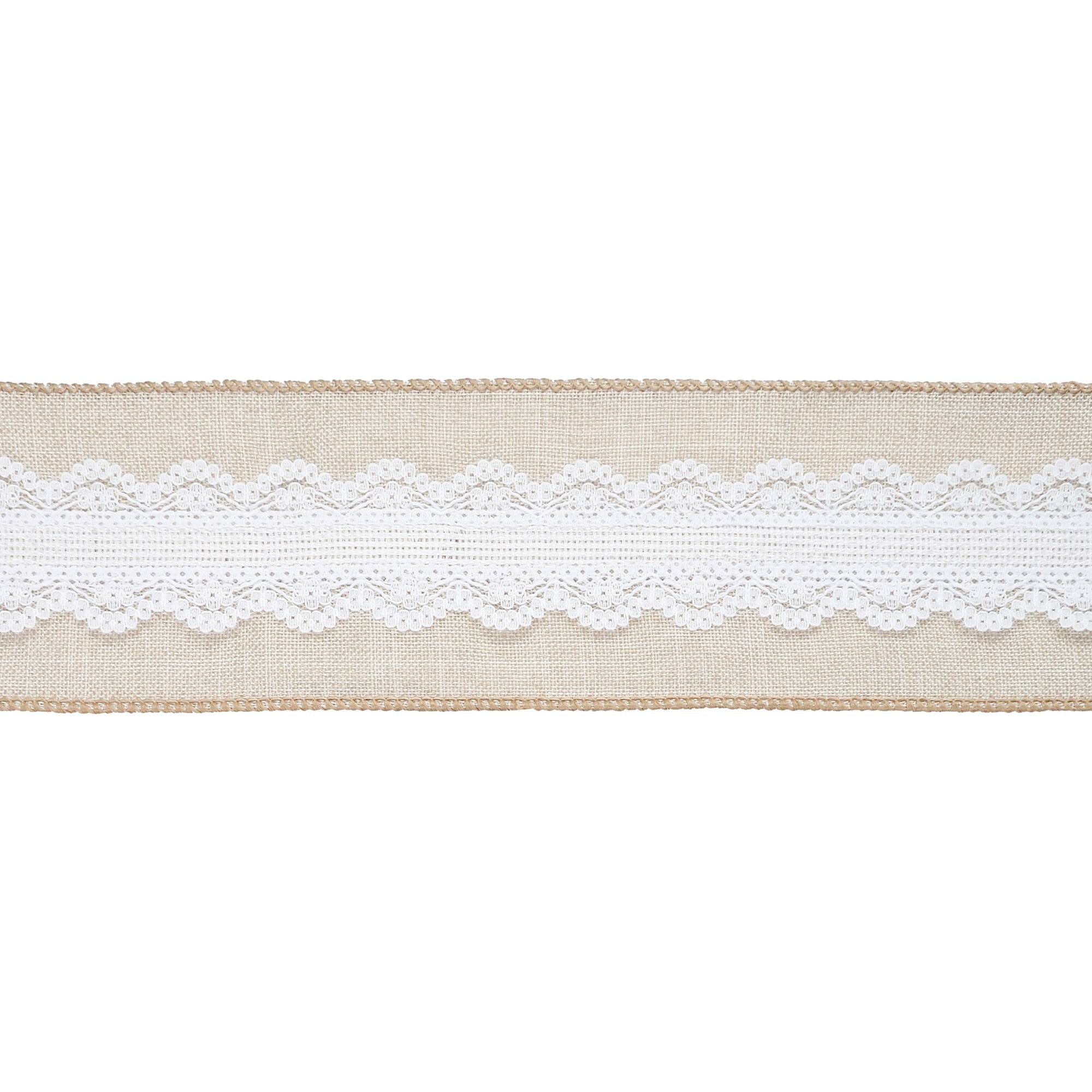 2.5" x 2yd. Faux Linen & Lace Wired Ribbon by Celebrate It™